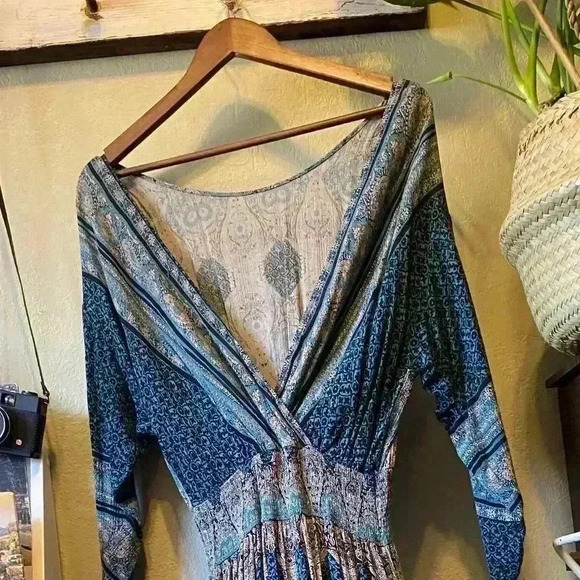 Free people reversible maxi greenish/ blue dress - Picture 10 of 16